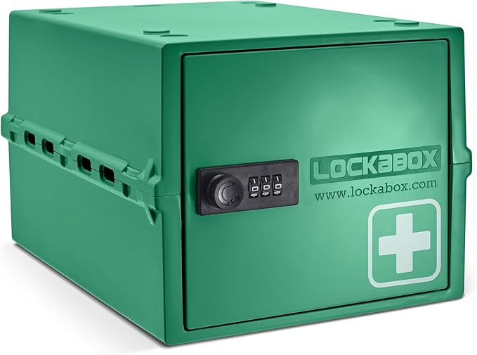 Lockabox One™ | Premium Lockable Medicine Box (10L) | Lightweight & Hygienic Medicine Lock Box | Made In Britain | External Size 31 x 21 x 17 cm (Medi Green)