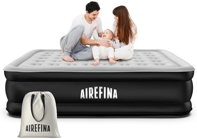 Airefina Inflatable Air Mattress, King Size Airbed with Built-in Pump, Double Blow Up Mattress in 3 Mins Fast Inflation, Upgraded Flocked Surface Comfort Air Bed for Home&Camping Use -203x152x46cm