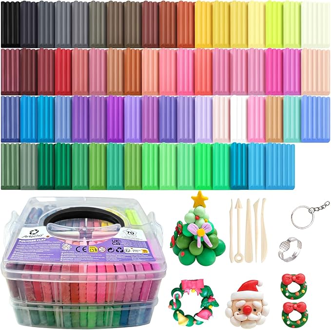 Artecho Polymer Clay Set, 70 Colors Modeling Clay Kit with 5pcs Clay Sculpting Tools and Accessories for DIY, Oven Bake Clay, Crafts Gift for Beginners/Adults