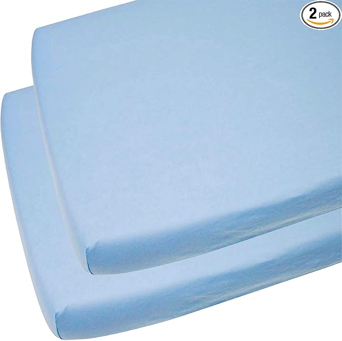 2 x Cot Fitted Sheets 120x60cm - 100% Cotton, Soft breathable baby cot sheets (Blue)