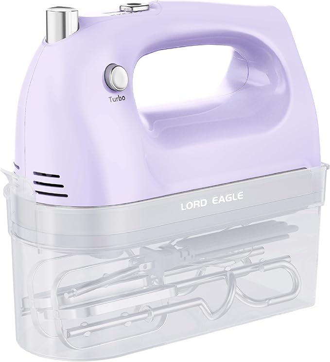 Lord Eagle Hand Mixer Electric Whisk, 400W Power Handheld Mixer for Baking Cake Egg Cream Food Beater, Turbo Boost/Self-Control Speed + 5 Speed + Eject Button + 5 Accessories, Purple