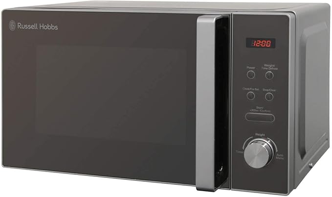 Russell Hobbs RHM2076S-AZ 20 Litre 800 W Silver Digital Solo Microwave with 5 Power Levels, Automatic Defrost, 8 Auto Cook Menus, Clock and Timer, Easy Clean