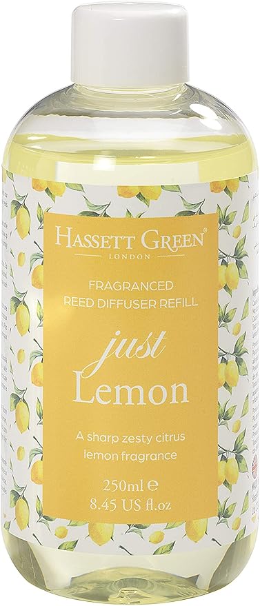Hassett Green London - Just Lemon - Fragrance Oil Reed Diffuser Refill - Larger Size 250ml Bottle