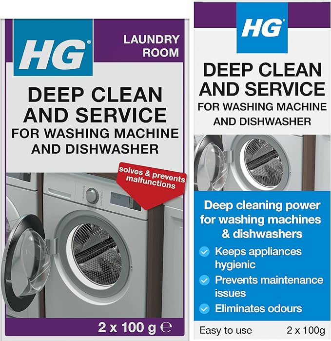 HG Deep Clean and Service for Washing Machines & Dishwashers, Professional Standard Cleaner & Descaler for Home Laundry & Kitchen Cutlery/Plate Cleaning Appliances – 2 x 100g (248020106)