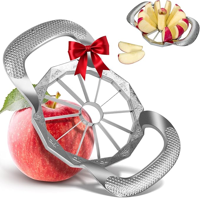 Apple Slicer, Apple Corer, All-Metal Construction Apple Slicer and Corer with 12 Stainless Steel Blades, Large Apple Cutter for Up to 4 Inches Apples with Comfortable Wider Non-Slip Handle