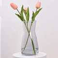 Grey Glass Vase - Premium Quality Flower Flowers Rustic Home Decor, Decorative Modern Farmhouse, Ideal Shelf, Table & Entryway Patented Design, 20x9.4x9.4 cm (Vz1-Grey)