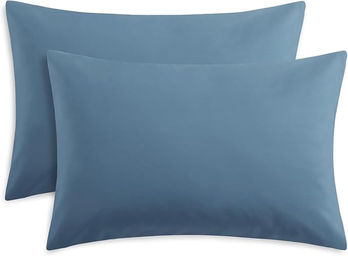 RUIKASI Blue Pillow Cases 2 Pack - Dusty Blue Plain Pillowcases with Envelope Closure Breathable Premium Brushed Microfiber Set of 2 Pillow Covers Standard 50x75 cm
