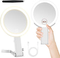 MIYADIVA Makeup Mirror with Lighting, 2-Sided Magnifying Mirror with Light 30X, 3-in-1 Handheld Tabletop Hanging, 3 Lighting and Adjustable Brightness for Travel Offices Bedroom Gifts for women White