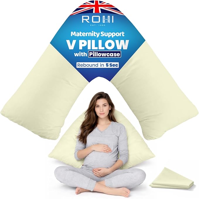 Rohi Orthopaedic V Pillow with Pillowcase – Anti Allergy Triangle pillows for Adults, Nursing, Maternity & Pregnancy – Extra Hollowfibre Cushioning to Supports Neck, Head & Back (Cream)