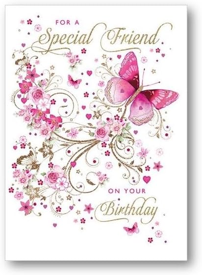 Nigel Quiney Special Friend Female Birthday Card - Pink Butterfly and Flowers - Eco-Friendly and Recyclable