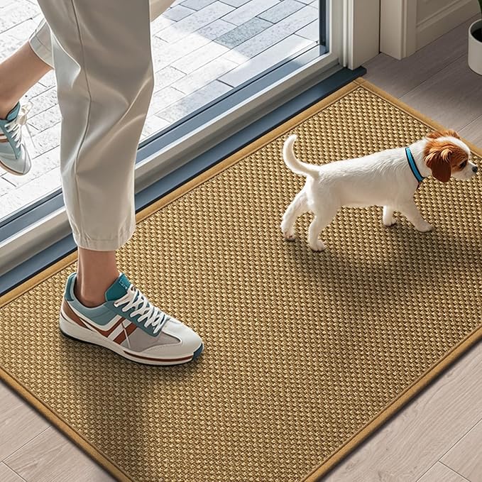 LEKEEPGO Mat 43 x 75 cm Non-Slip Indoor Entrance Rubber Backing Washable Absorbent Low-Profile Doormat Resist Dirt Door