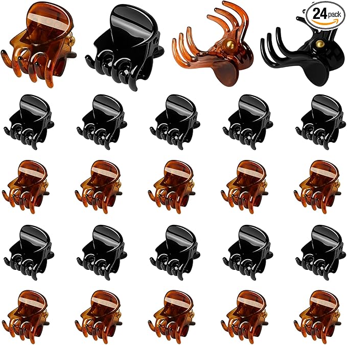 Small Hair Clips, Mini Claw Hair Clips for Women with Storage Case, Non-slip Hair Accessories for Women and Girls Black and Brown(24PCS)