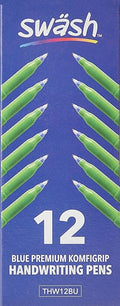 Swash Komfigrip Handwriting Pens, Triangular Grip Handwriting Pen For Added Control, Washable Ink Hand Writing Pens, Durable Fibre Tip Pens - Blue 12 Pack
