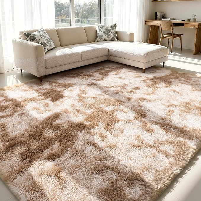 Rugs Living Room - 160x230cm Khaki Large Rug for Living Room - Ultra Soft Fluffy Shaggy Rugs for Bedroom, Indoor Nursery Carpets for Kids Room Home Decor, Non Shedding, Anti-Slip Backing