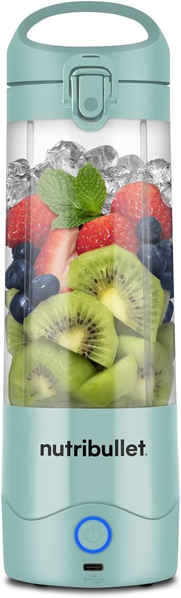 nutribullet Portable Blender in Light Blue - Powerful Extractor Blade, 475ml Cup, To-Go Lid, USB-C Charging Cable & User Guide - Delivers 15+ Blending Cycles - Healthy Shakes On The Move