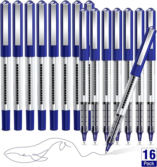 AKARUED Rollerball Pens 16 Pack Blue Gel Pens, 0.5mm Liquid Ink Rollerball Pen, Quick-Drying Ballpoint Pens Writing Pens for Bullet Journal, Notebook. School & Office Accessories for Students Adults