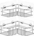 Menbyci 2 Pack Corner Shower Caddy, Adhesive Bathroom Shelf with 8 Hooks, Rustproof Stainless Steel Bathroom Organizer, No Drilling Shower Shelves Basket Wall Storage Rack Shampoo Holder (Silver)