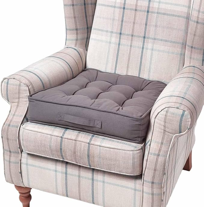 HOMESCAPES Dark Grey Armchair Booster Cushion Large Firm 50 cm Square Seat Pad with Supportive 10 cm Thick Lift Soft Touch Cotton Charcoal Cushion For The Elderly, Post-Operative and Pregnancy