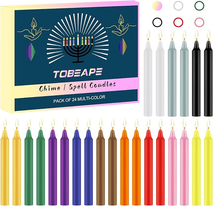 Tobeape Spell Chime Candles 24 pcs Coloured Candles, 4" Tall Unscented Mini Magic Taper Candle for Birthday Party, Home Decor, Witchcraft, Wiccan Altar, Rituals, Prayer, Meditation, Christmas, Pyramid[Energy Class A]