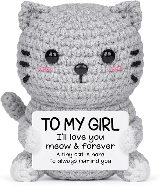 Handmade Crochet Cat Gift - Cute Romantic Gifts for Girlfriend, I Love You Gifts for Her, Anniversary, Birthday, Valentines Day, Engagement, Wedding Gift for Girlfriend
