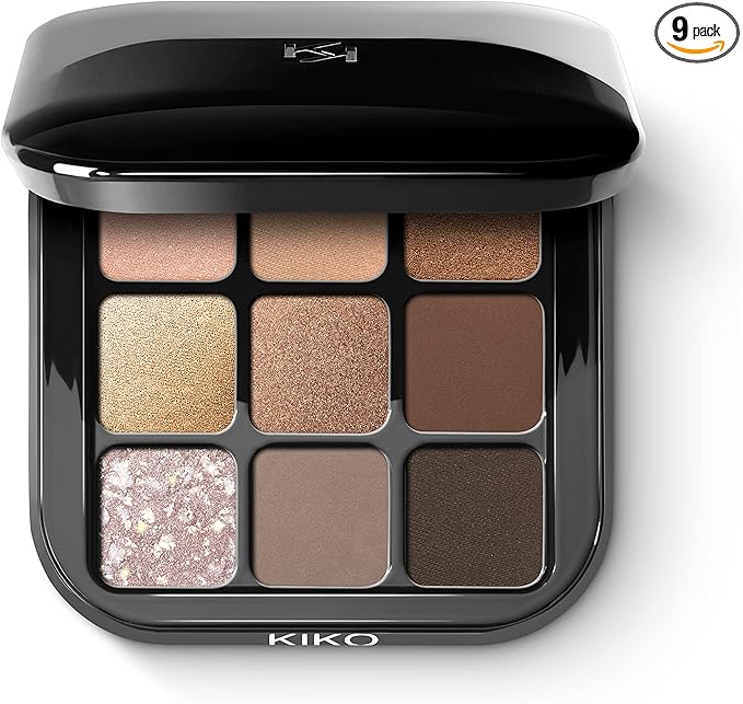 KIKO Milano Glamour Multi Finish Eyeshadow Palette 01 | Palette With 9 Eyeshadows In Different Finishes, 01 Earth Tones