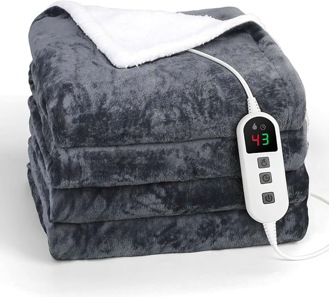electric blanket with 10 Heat Levels, Up-to-9-Hours Auto-Off Timer, flannel sherpa 160x130CM, Machine Washable, Overheat Protection, electric throw blanket for sofa Bed Office