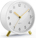 Jisile Analog Alarm Clock Silent Non-Ticking, Classic Metal Bedside Clock with Night Light and Large Display, Battery Operated Alarm Clock for Bedroom, Children, Elderly (White)