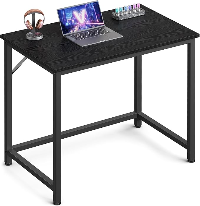 VASAGLE Computer Desk, Office Desk, 80 x 50 x 76 cm, for Study, Bedroom, Living Room, Ebony Black and Ink Black LWD038B56