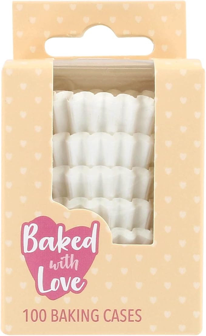 Baked with Love White Mini Cupcake Cases, 30mm Baking Cups, Greaseproof Paper Cases for Mini Muffins, Fairy Cakes, and Cupcakes, Pack of 100, 650542