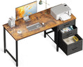 Coleshome Computer Desk with Drawers, 120×48cm Office Desk with Storage, Reversible Small Desks for Home Office, Vintage Brown