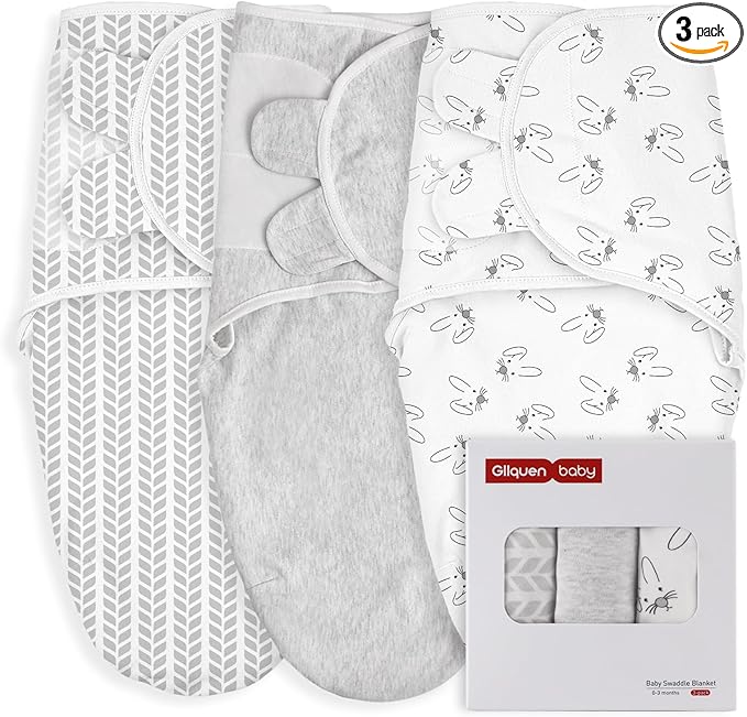 GLLQUEN BABY Baby Swaddle Wraps for 0-3 Months Newborn,Oeko-tex100,100% Breathable Organic Cotton Fabric Swadding Blankets,3 Pack(Bunny Land)