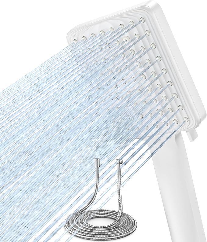 VOXON Shower Head and Hose Set, High Pressure Shower Heads with 6 Spray Modes, Power Water Saving ShowerHead, Square Shower Head, Handheld Large Rain Shower Heads for Electric Shower, White
