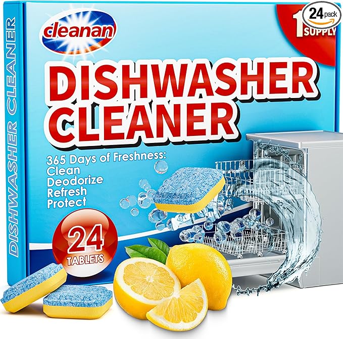 Dishwasher Cleaner Tablets - 24 Pack Powerful Descaling and Refreshing Pods, Deep Cleaning for Dish Washer Machine, Heavy Duty for Sparkling Clean - Yearly Supply.