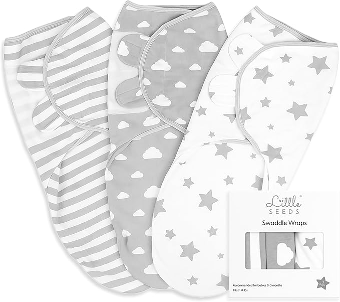 Little Seeds Swaddle Blanket 0-3 Months, 3-Pack Organic Cotton Baby Swaddles - Swaddles for Newborns Infant Boys & Girls, Soft & Snug Hip-Healthy Swaddling Blankets