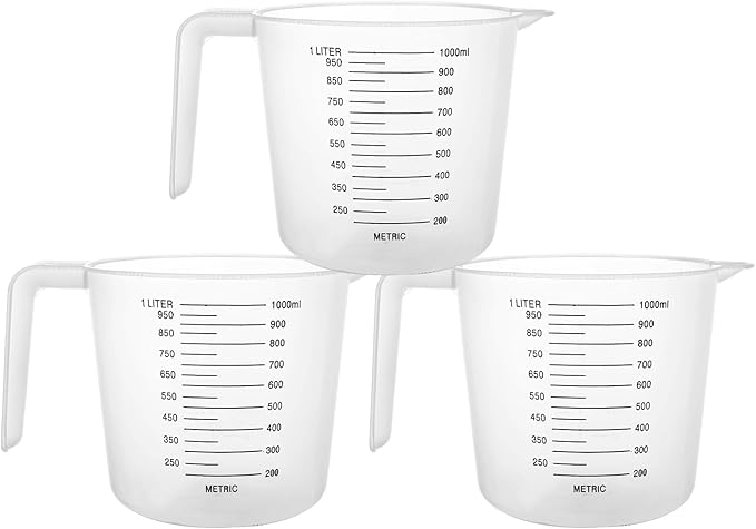ASelected 3pk Plastic Measuring Jugs 1 Litre, Clear Measuring Cup with Handle Plastic Jugs with Easy-to-Read Measurements for Kitchen Baking with Measuring Scale Easy Pour