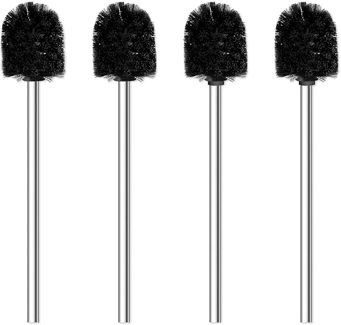 Toilet Brush, 4PCS Toilet Brushes with Stainless Steel Handle, Standing Stainless Steel Toilet Brushes for Bathroom Toilet-Ergonomic, Elegant,Durable (Black)