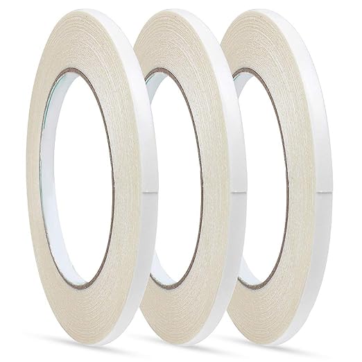 3 Rolls Double Sided Tape Adhensive Sticky Tapes for DIY Craft,Gift,Photos,Documents,Wallpaper,Card Making-6mm(1/4 inch) Wide and 15m Long
