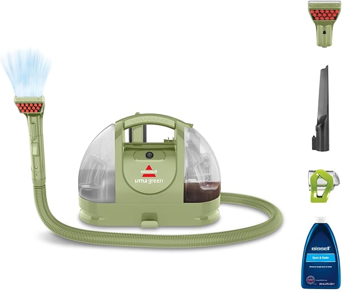BISSELL Little Green, Carpet Cleaner, Portable Spot Cleaner & Carpet Stain Remover for Stairs & Car, Upholstery Cleaner, Sofa Cleaner with Powerful Suction, Spray, Scrub & Vacuum, Corded, 4098E