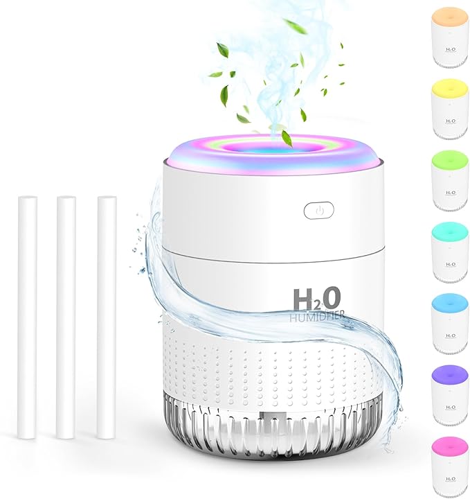 SZO Upgraded 500ML Humidifier for Bedroom with Night Light, Portable Humidifiers for Home and Plants, Humidifiers for Baby, Quiet Operation, Auto-Off, for Baby Room, Home, Office and Plants