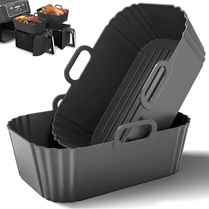 Silicone Air Fryer Liners 2 Pack for Ninja Foodi Dual Zone AF300UK, AF400UK / KCP, AF451UK, Tower T17088, COSORI, Chefman, Instant Air Fryer and 7.6-9.5L Dual Baskets