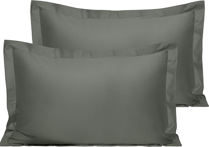 NTBAY 2 Pack 500 Thread Count 100% Egyptian Cotton Oxford Pillowcases, Super Soft and Breathable Euro Standard Pillow Cases | Hotel Quality Pillow Shams, 50x75 cm, Dark Grey