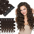 Clip in Hair Extensions Real Human Hair - Darkest Brown Double Weft Virgin Remy Lace Weft Hair Extensions Clip in, 6Pcs Curly Seamless Highlights 10 inch 31g