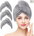 3 Pack Microfiber Hair Drying Towel Wrap Super Absorbent Twist Turban Fast Dry Hair Caps with Buttons Bath Loop Fasten Salon Dry Hair Hat (Gray)