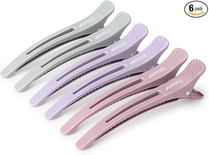 AIMIKE 6pcs Duck Billed Hair Clips for Styling & Sectioning, No Crease, Salon & Cutting Clips with Silicone Band