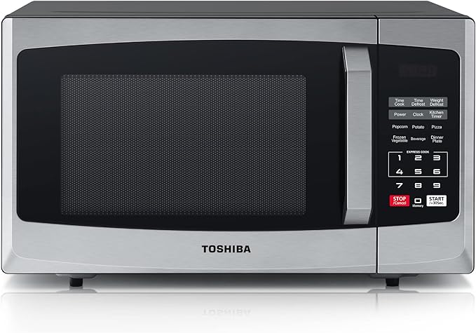 Toshiba 800w 23L Microwave Oven with Digital Display, Auto Defrost, One-Touch Express Cook, 6 Pre-Programmed Auto Cook Settings, and Easy Clean - Stainless Steel Door Handle Microwave - ML-EM23P(SS)