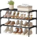 SONGMICS 3-Tier Shoe Rack, Shoe Storage Organiser, Hallway, Space-Saving, 29.7 x 62.3 x 53.5 cm, Metal Frame, Non-Woven Fabric Shelves, Ink Black LSH023BH01