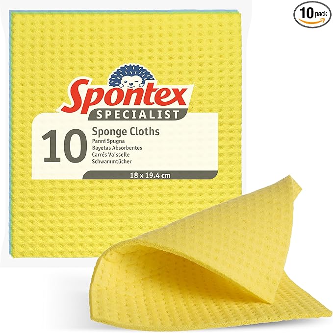 Spontex Specialist Sponge Cloths | Super Absorbent Dish Cloths for Professional Cleaning | 100% PEFC Certified Wood Pulp | 10 Pack
