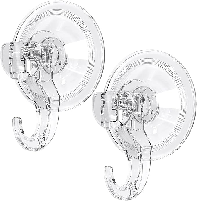 Suction Hooks, Clear Reusable Heavy Duty 3KG Vacuum Suction Cup Hooks, Plastic Suction Hanger Vacuum Seamless Sucker Hook for Bathroom Kitchen Window Bags Coats Xmas Wreath, 2 Pack