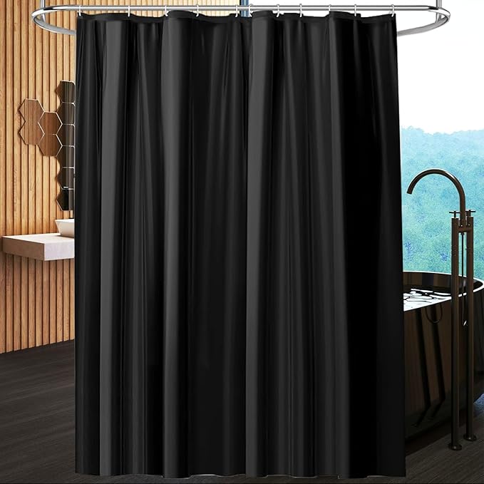 Black Shower Curtain, Mould Proof and Mildew Resistant Washable Bathroom Curtains, Shower Curtain for Bathroom, Bath Curtains with Hooks, 180 x 200 cm