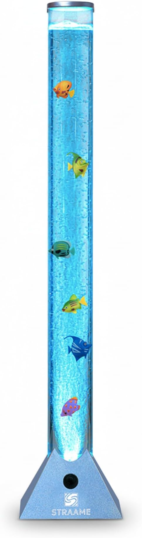 Straame 90cm Bubble Fish Lamp, Colour Changing LED Light, Sensory Room Decor & Mood Lamp, Includes Artificial Tropical Fish, Adjustable Bubble Tube, Plug-in Power, Blue Base[Energy Class A]